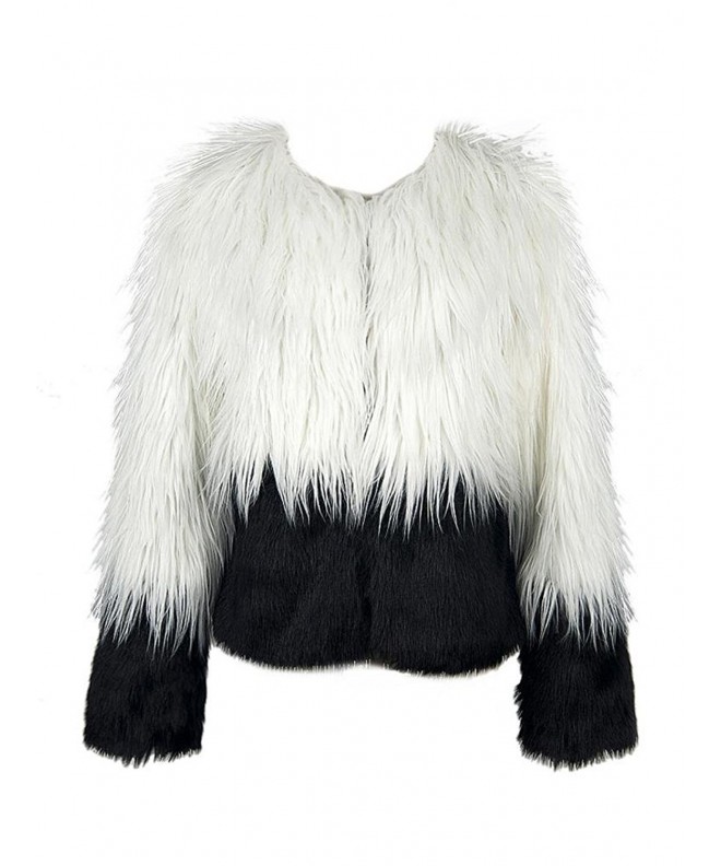 Women's Two Tone Shaggy Faux Fur Coat - White - C012MYOLP75