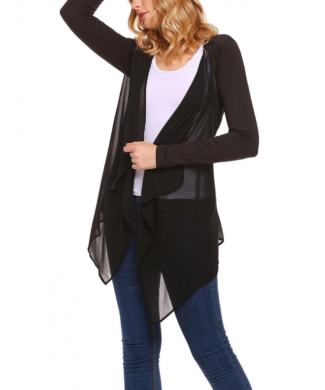 Womens Open Front Draped Chiffon Cardigan Casual Loose Long Sleeve ...