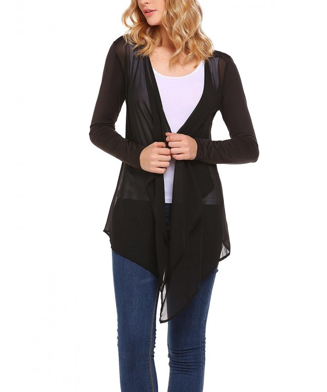 Womens Open Front Draped Chiffon Cardigan Casual Loose Long Sleeve ...