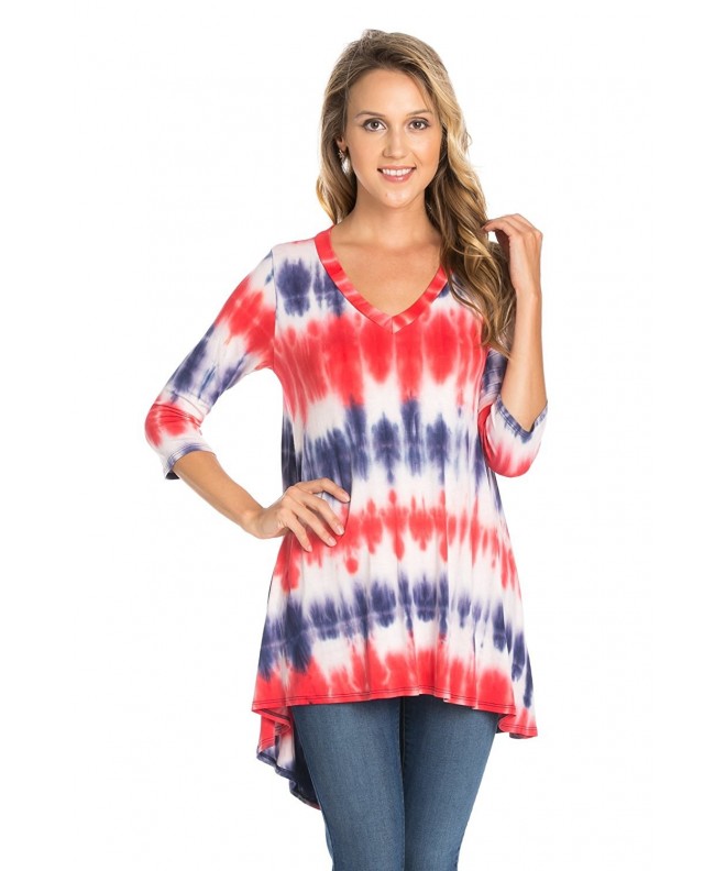 Womens 3/4 Sleeve Hi-Low Tie Dye Tunic Top Made In USA - Navy Red ...