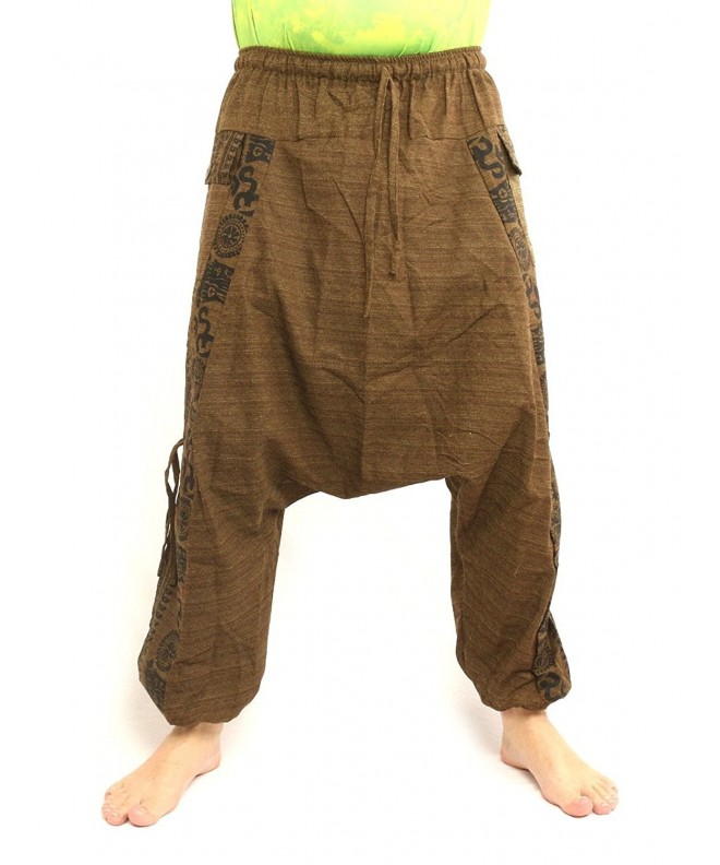 Harem Pants Boho Hippie Cultural Pattern Print Cotton - Brown - CZ12N0084GZ