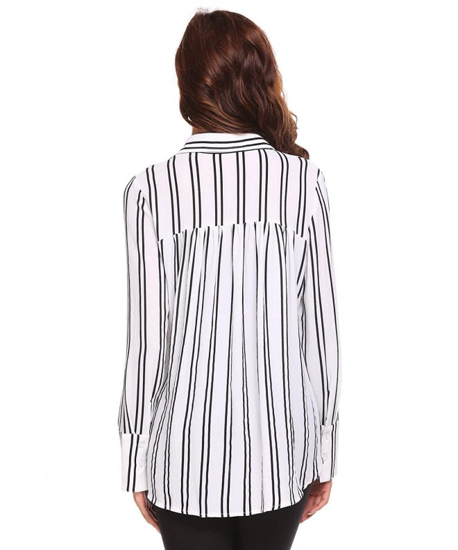 Women's Striped Button Down Shirt Long Sleeve V Neck Blouse Top with ...