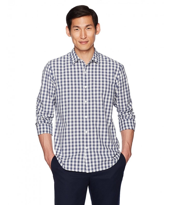 Men's Standard-Fit Long-Sleeve Large-Scale Gingham Shirt - Navy/White ...