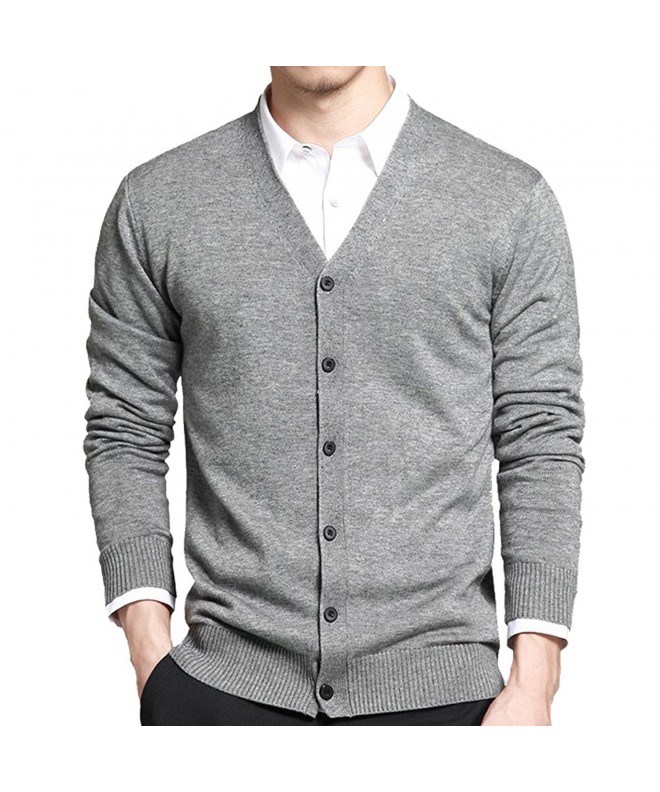 Men's Basic Long Sleeve Button Down V Neck Knitted Cardigan - Grey ...
