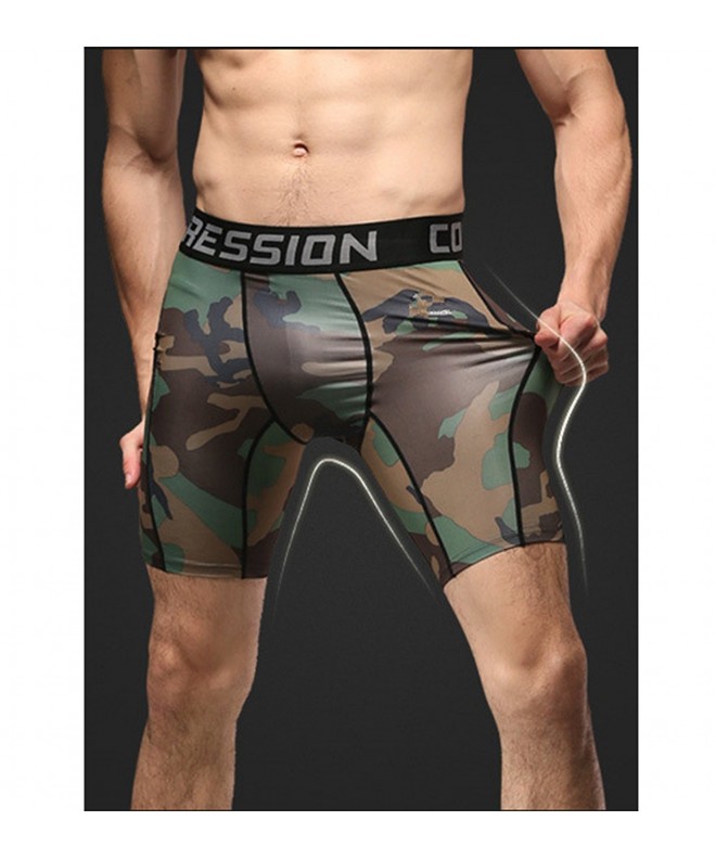 Men Compression Shorts Sports Running Print Under Base Layer Shorts Tights Multi Color Green