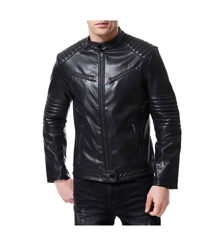 Men's Faux Leather Jacket Punk Motor Embossed Coat Slim Fit - CW1879X59AK