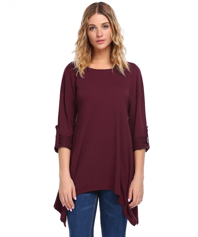 Womens Casual Asymmetric Hem Cuffed Long Sleeve Tunic Shirts Blouse ...