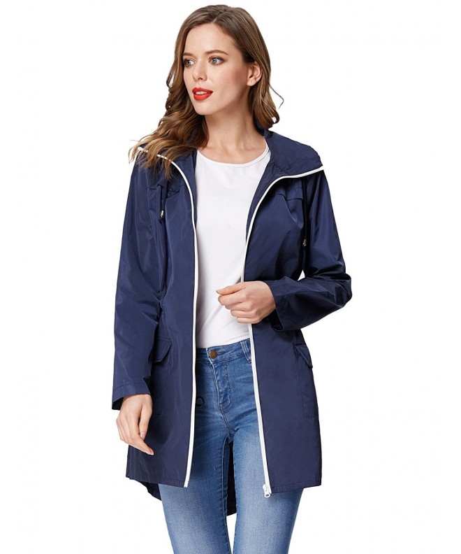 Womens Waterproof Raincoat Hoodie Windproof Hiking Coat CLAF0257 - Navy ...