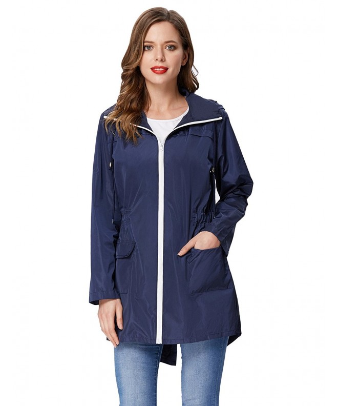 Womens Waterproof Raincoat Hoodie Windproof Hiking Coat CLAF0257 - Navy ...