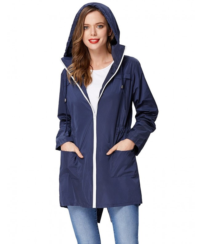 Womens Waterproof Raincoat Hoodie Windproof Hiking Coat CLAF0257 - Navy ...