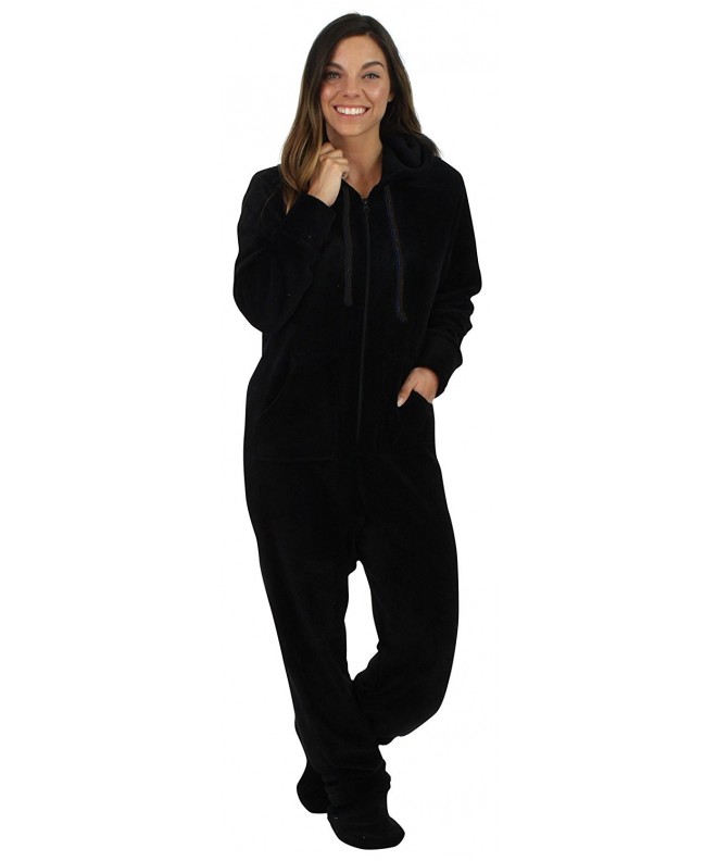 Women's Fleece Onesie Hooded Footed Pajamas - Black - CM1825L4M8M