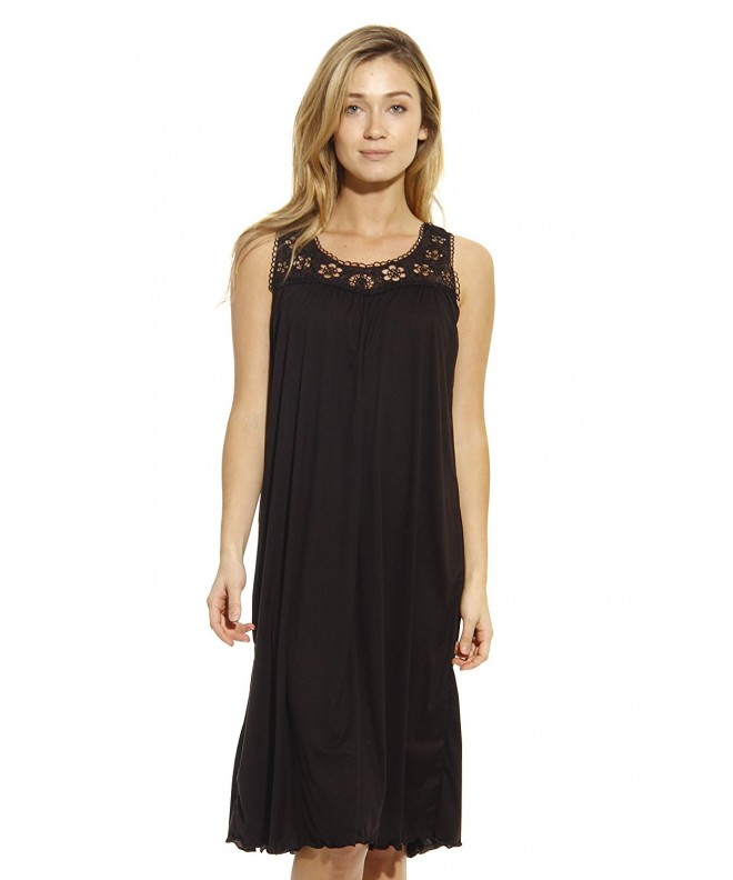 Silky Soft Nightgown/Women Sleepwear/Crochet Trim Sleep Dress - Black ...