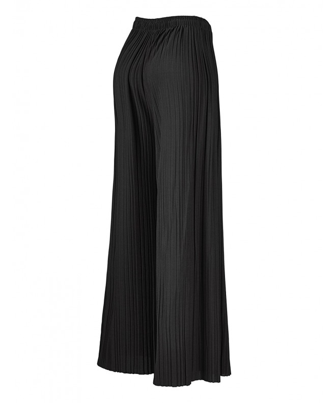 Womens Pleated Wide Leg Palazzo Pants With Drawstring Wb1484 Black