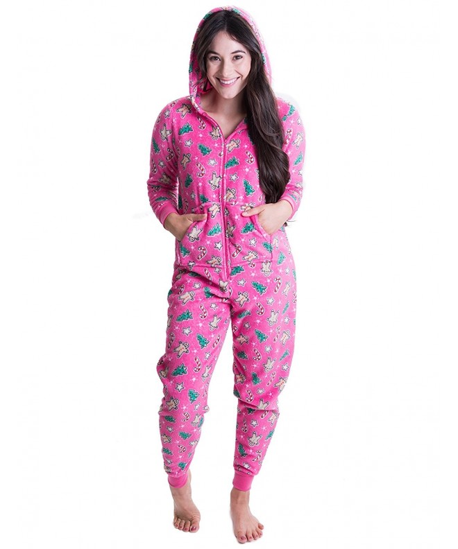 Womens One Piece Hooded PJS Fleece Adult Onesie - Christmas - CA186TOY5QS