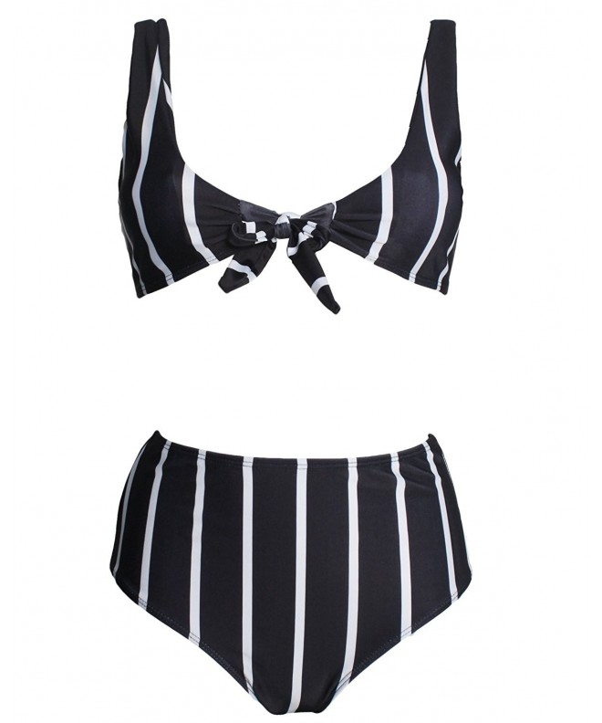 Women Front Tie Knot High Waist Bikini Set 2pcs Swimsuit Swimwear Stripe Cw1809t9zdo 0453