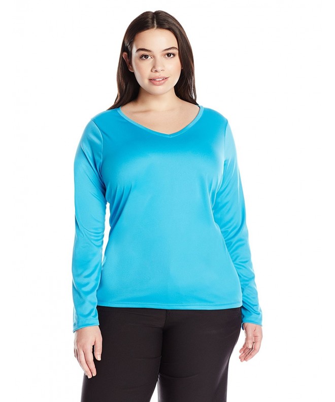 Women's Plus Size Solid UPF 50+ Long Sleeve Swim Shirt Rashguard - Aqua ...