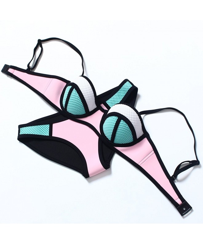 Women Color Conjoin Neoprene Bikini Set Swimwear Swimsuit(FBA) - Pink ...