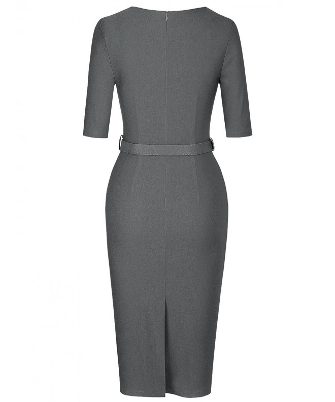 Women's Audrey Hepburn 1960s Half Sleeve Belt Formal Work Dress - Gray ...