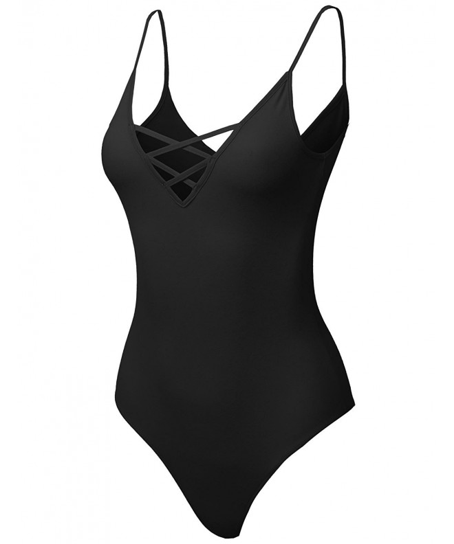 Women's Sexy Solid Caged V-Neck Sleeveless Bodysuit - Fewbsv0007 Black ...