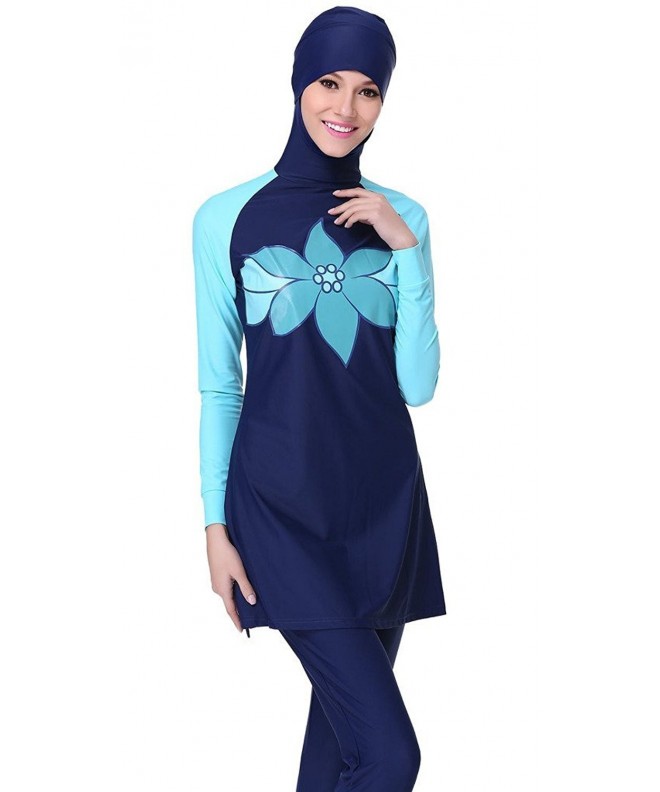 Womens' Flower UPF 50+ Full Cover Islamic Swimsuits Muslim Swimwear ...