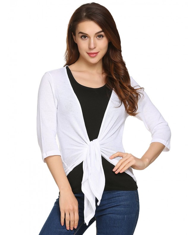 Women's Tie Front Shrug Cropped Bolero 3/4 Sleeve Open Cardigans Plus ...