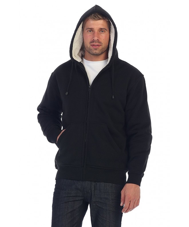 Mens Sherpa Lined Pull Zip Fleece Hoodie Jacket - Black - C1184Y7LEUO