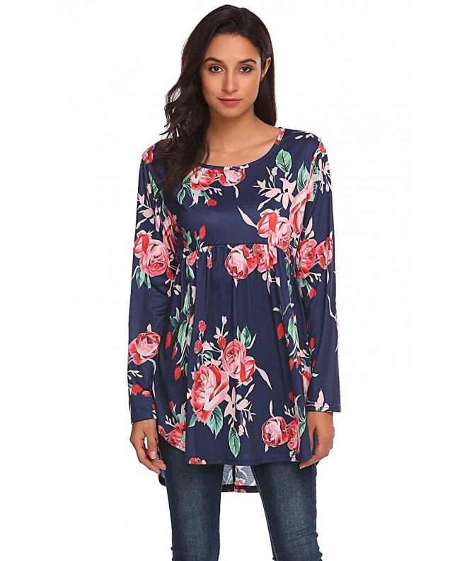 Womens Floral Printed Long Sleeve Blouses Loose Tshirts Flared Tunic ...