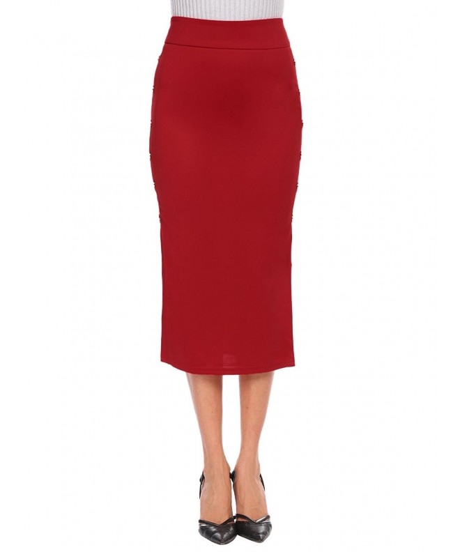 Women Pencil Skirt Knee Length Side Button up Slit Skirt - Red ...