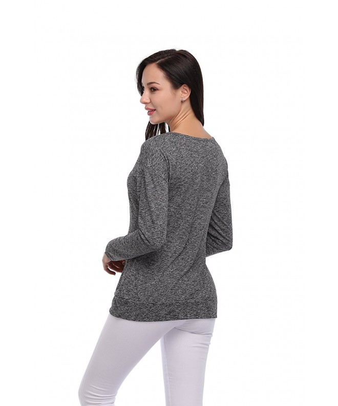 Women's Scoop Neck Dropped Shoulders Long Sleeve Knit Tops - Dark Grey ...