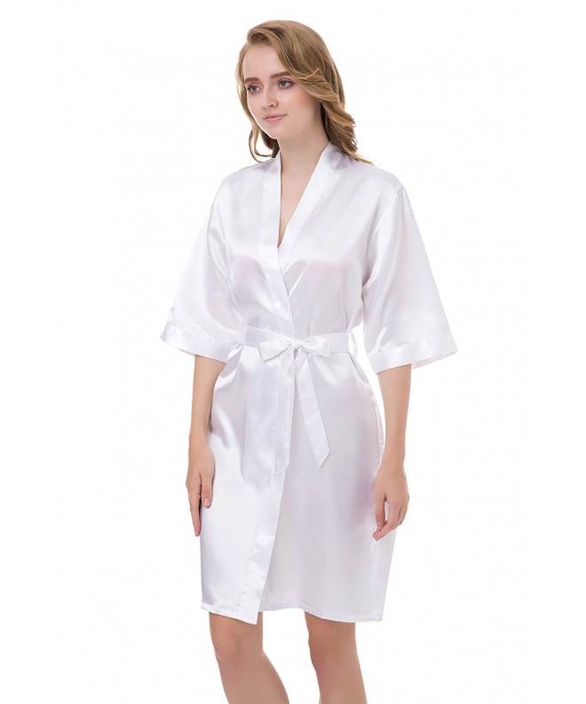 Women's Pure Color Short Kimono Robe Sleeve Bridesmaid Robe - White ...