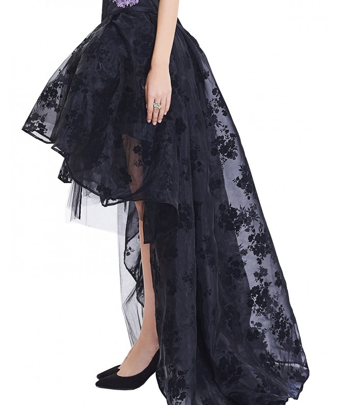 Women's Black Floral Lace Asymmetrical Victoria Gothic Long Maxi Skirt ...