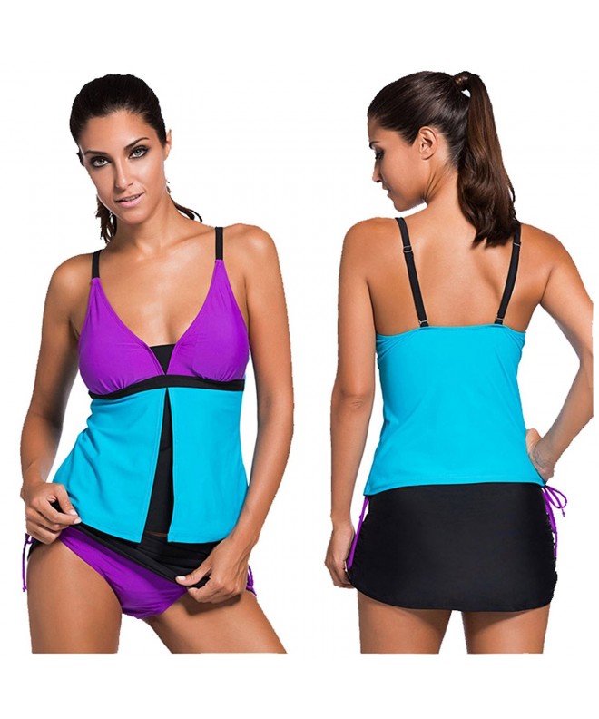 Womens Summer Colorblock Tankini Top and Bottom Set Swimsuit Briefs ...