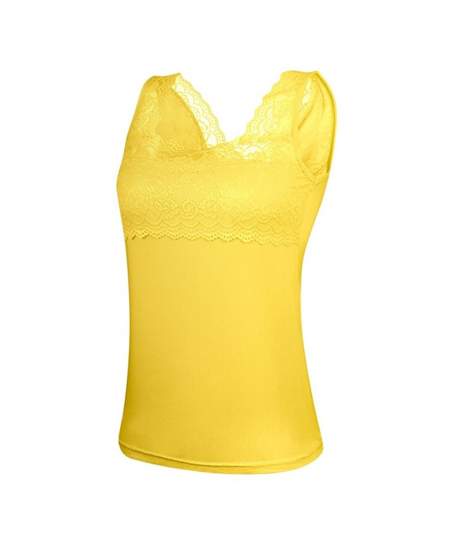 Women Casual Lace Trim Strap Cotton Tank Tops Camisoles - Yellow ...