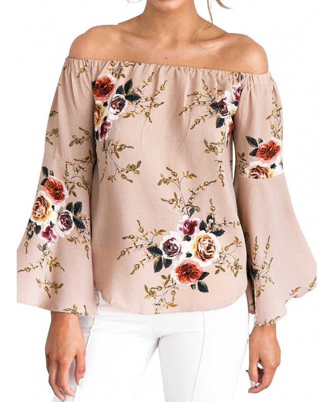 Women's Sexy Off Shoulder Boho Floral Blouse with Long Ruffle Sleeves ...