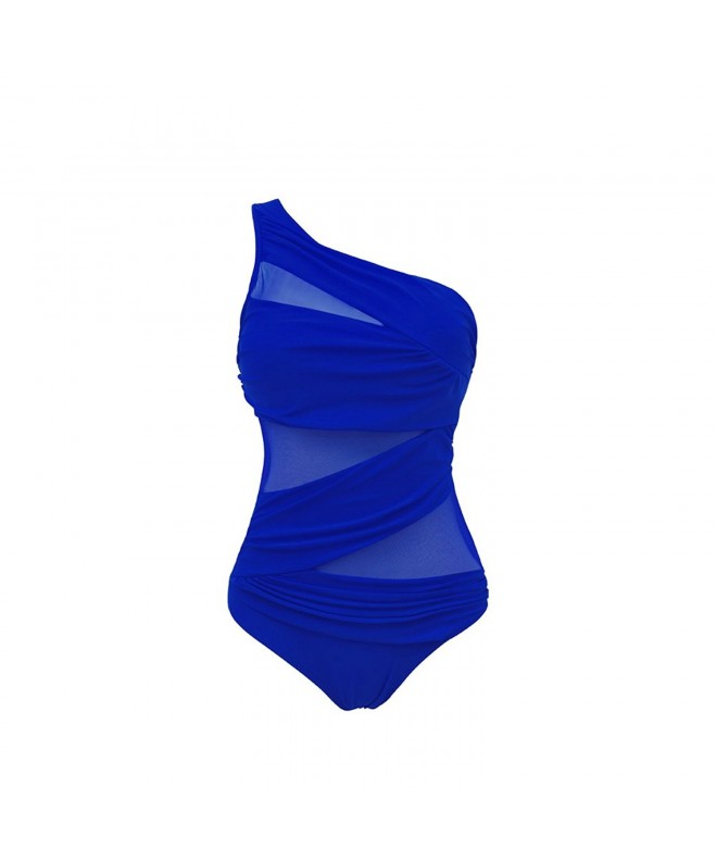 Women's One Piece Monokini Maillot Mesh Bikini Swimsuits - Blue ...