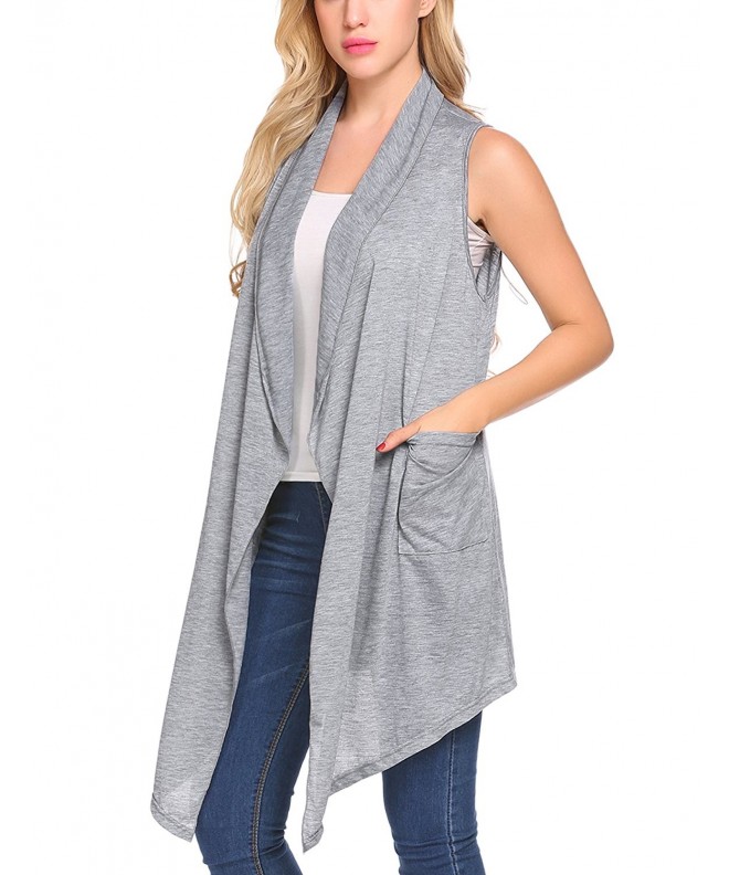 Women's Sleeveless Asymetric Hem Shawl Open Front Drape Cardigan Vest 