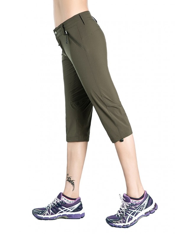 Women's Quick Drying Breathable Zipper Pocket Capri Pants - Green ...