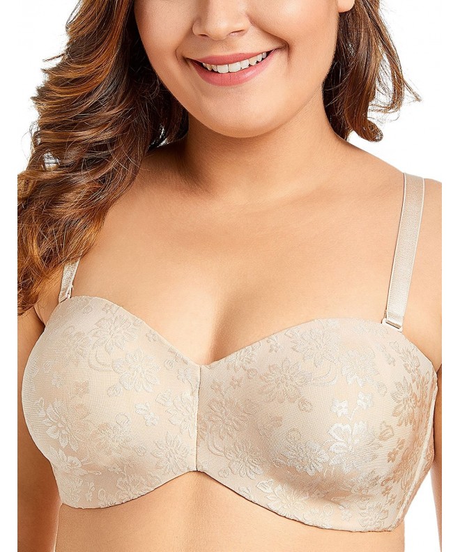 Womens Floral Jacquard Non Padded Underwire Minimizer Strapless Bra Beige Cs186u6cyn4 