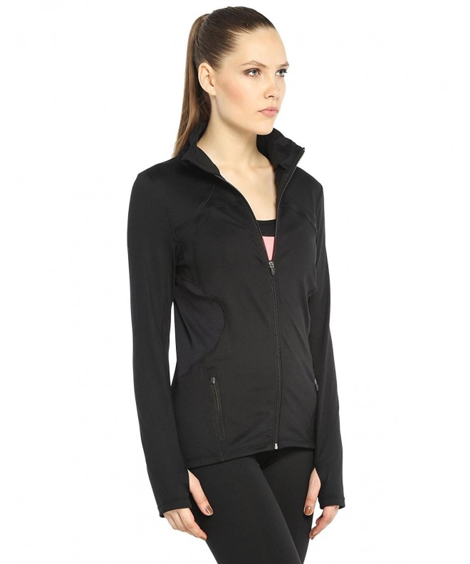Womens Zip Up Workout/Running Jacket With Thumb Holes - Black - CG187TH9NT3