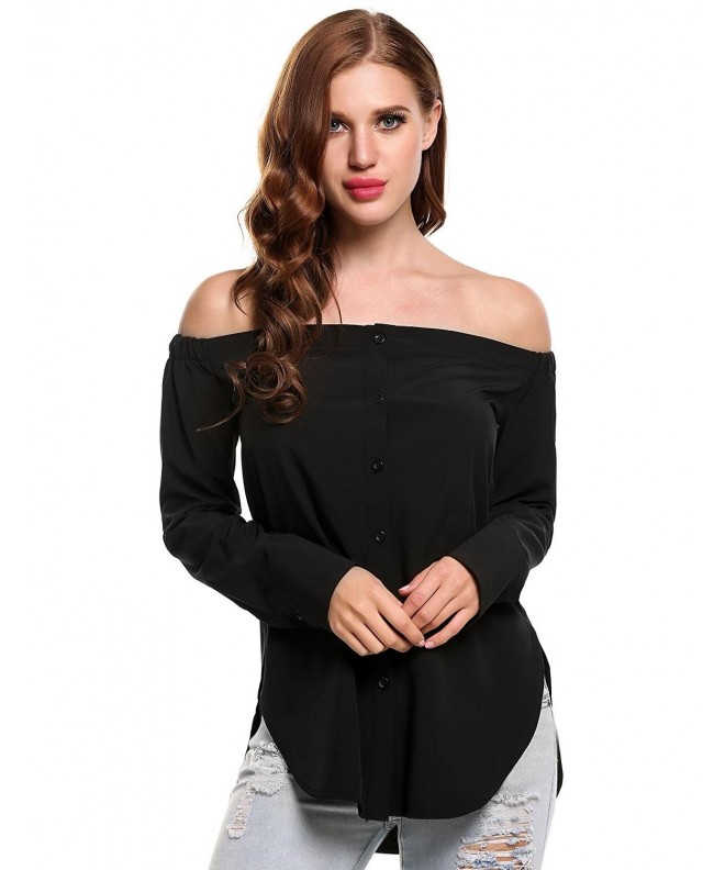 Womens Casual Off Shoulder Button Down Long Sleeve T-Shirt Blouse Tops ...