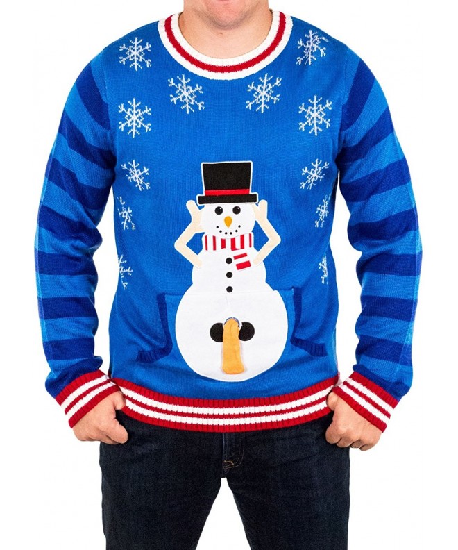 Men's Excited Snowman Ugly Funny Christmas Sweater in Blue - CL12FJ72HJ7