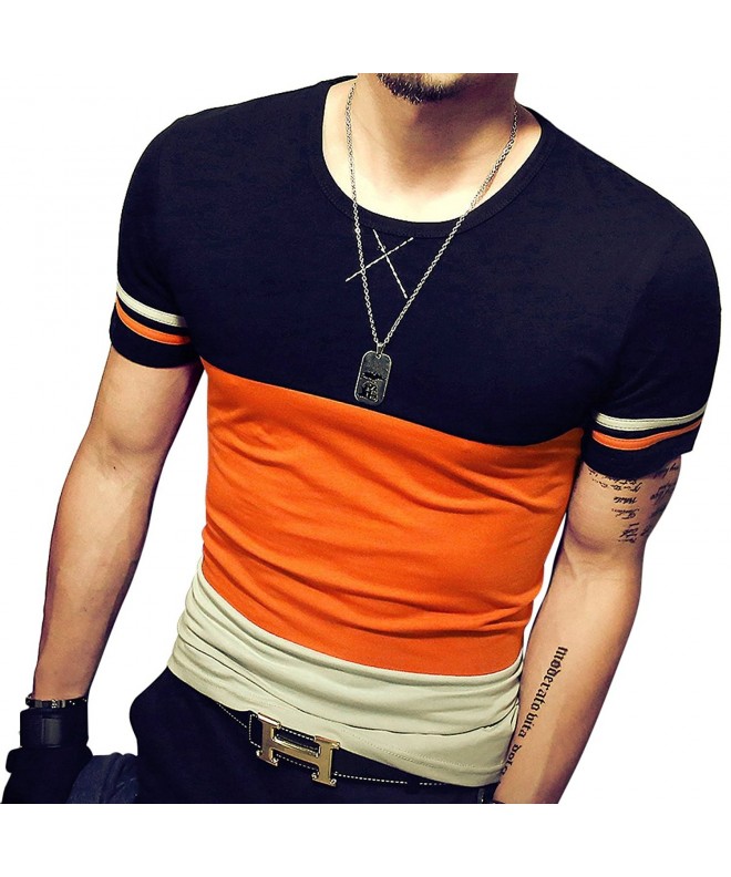 Mens Cotton Fitted Short-Sleeve Contrast Color Stitching T-Shirt ...