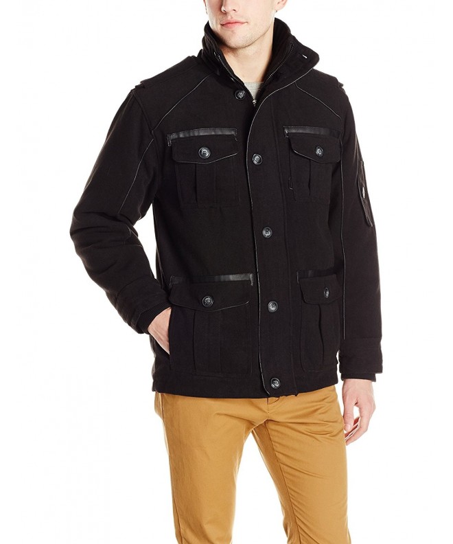 Men's Wool Quilted Coat - Black - C311ZOL36FN