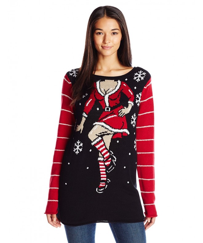 Women's Sexy Santa Helper Christmas Sweater - Black - CR12K9PW35H