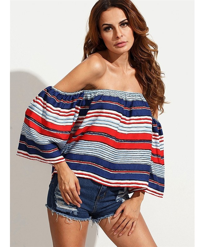 Women's Multicolor Striped Off The Shoulder Blouse - Multicolor ...